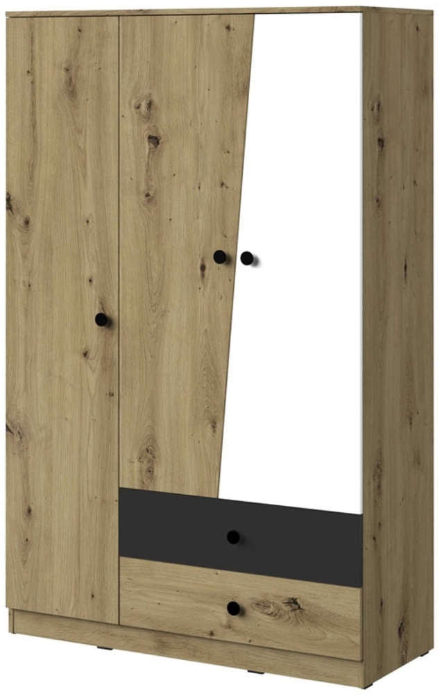 Kleiderschrank "Nero" Schlafzimmerschrank 3-türig 120cm artisan eiche weiß schwarz matt Bild 1