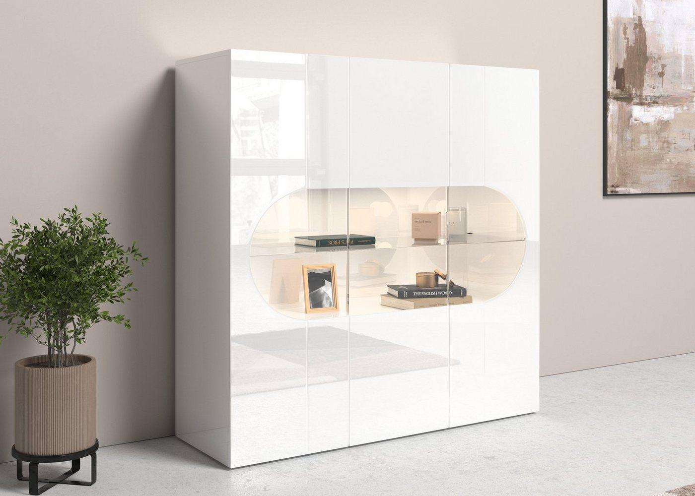 INOSIGN Highboard Real,Highboard,Kommode,Schrank mit 3 Türen,komplett hochglanz lackiert, mit 3 Türen, davon 2 aus Glas, mit einer großen Glasablage, Höhe 121 Bild 1