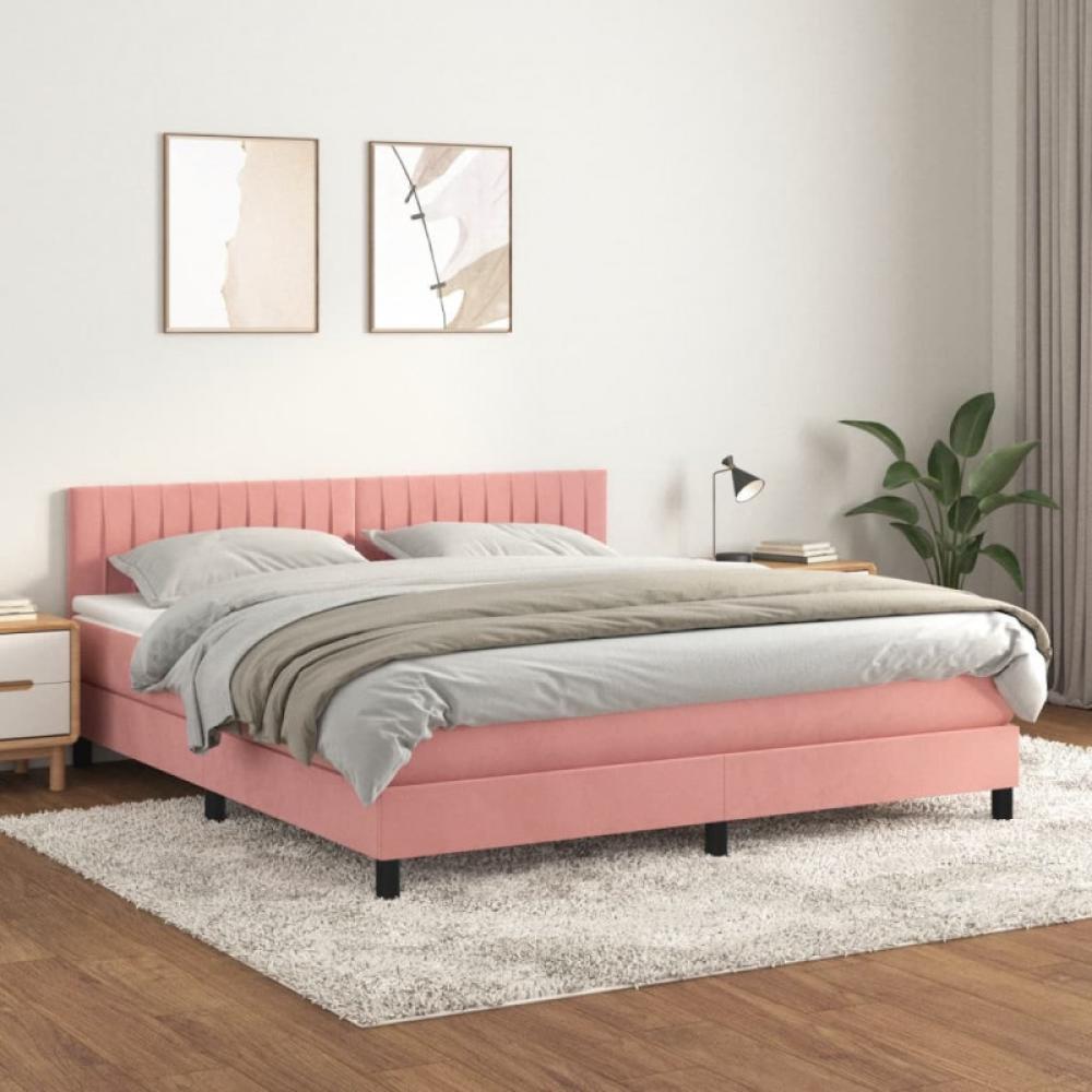 vidaXL Boxspringbett mit Matratze Rosa 160x200 cm Samt 3141436 Bild 1