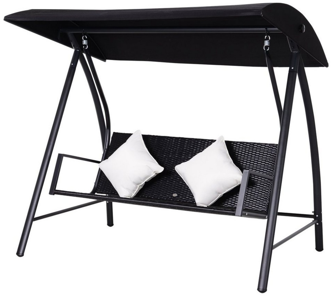 Outsunny Hollywoodschaukel Polyrattan mit Kissen belastbar bis 360kg, 3-Sitzer, Bettfunktion, Rattenschaukel, 1 tlg, Schaukel, Metall Schwarz 198B x 124T x 179H cm Bild 1