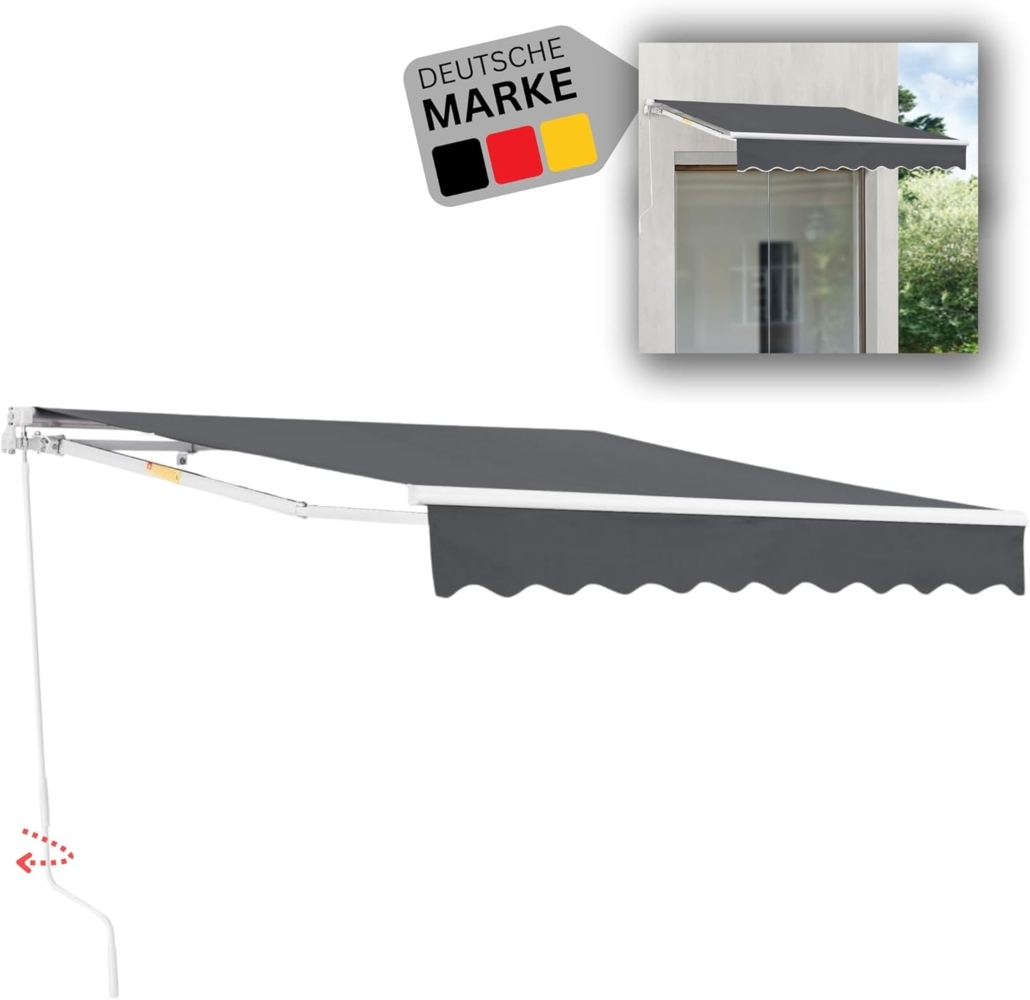 DELUKE® Gelenkarmmarkise 350x250cm - mit Handkurbel Terrassenmarkise Klemmmarkise Balkonmarkise Sonnenmarkise Sonnenschutz UV-beständig Wasserabweisend inkl. Wandhalterung Anthrazit Bild 1