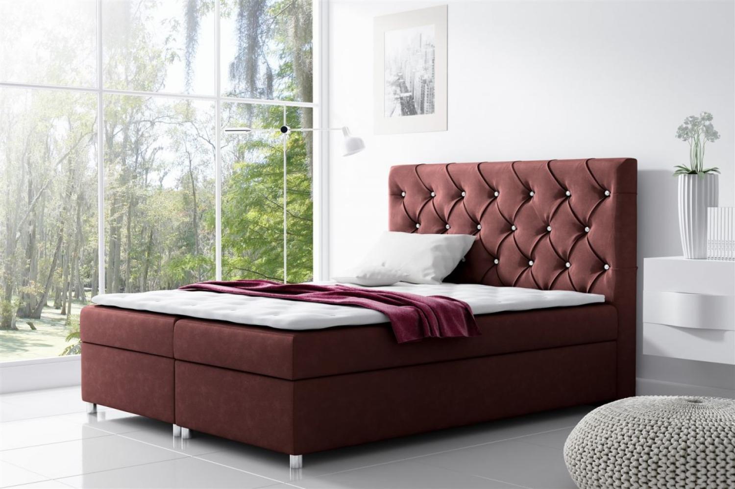 Boxspringbett DOLCE Polyesterstoff Weinrot 180x200 cm Bild 1