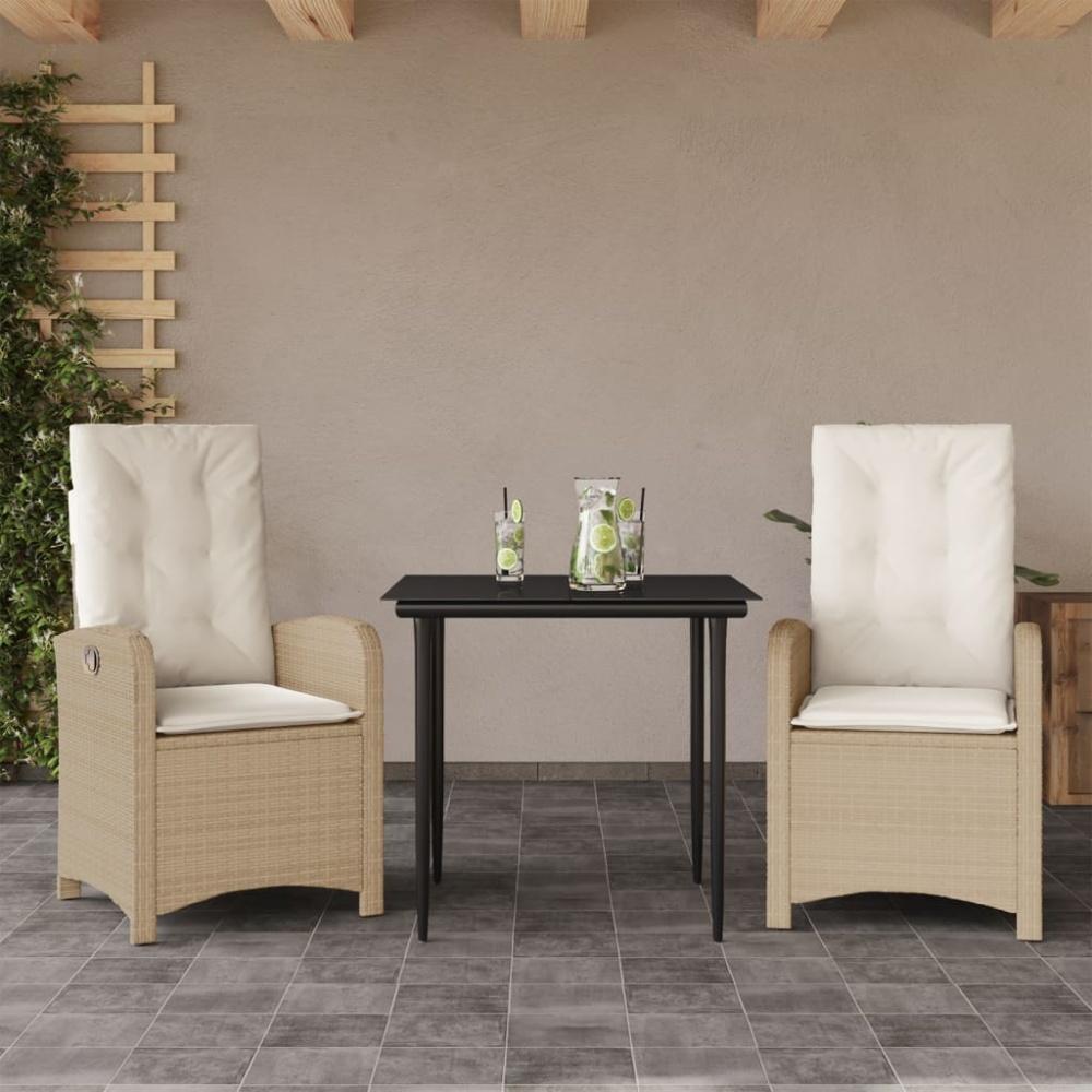 vidaXL 3-tlg. Garten-Essgruppe mit Kissen Beige Poly Rattan 3212370 Bild 1