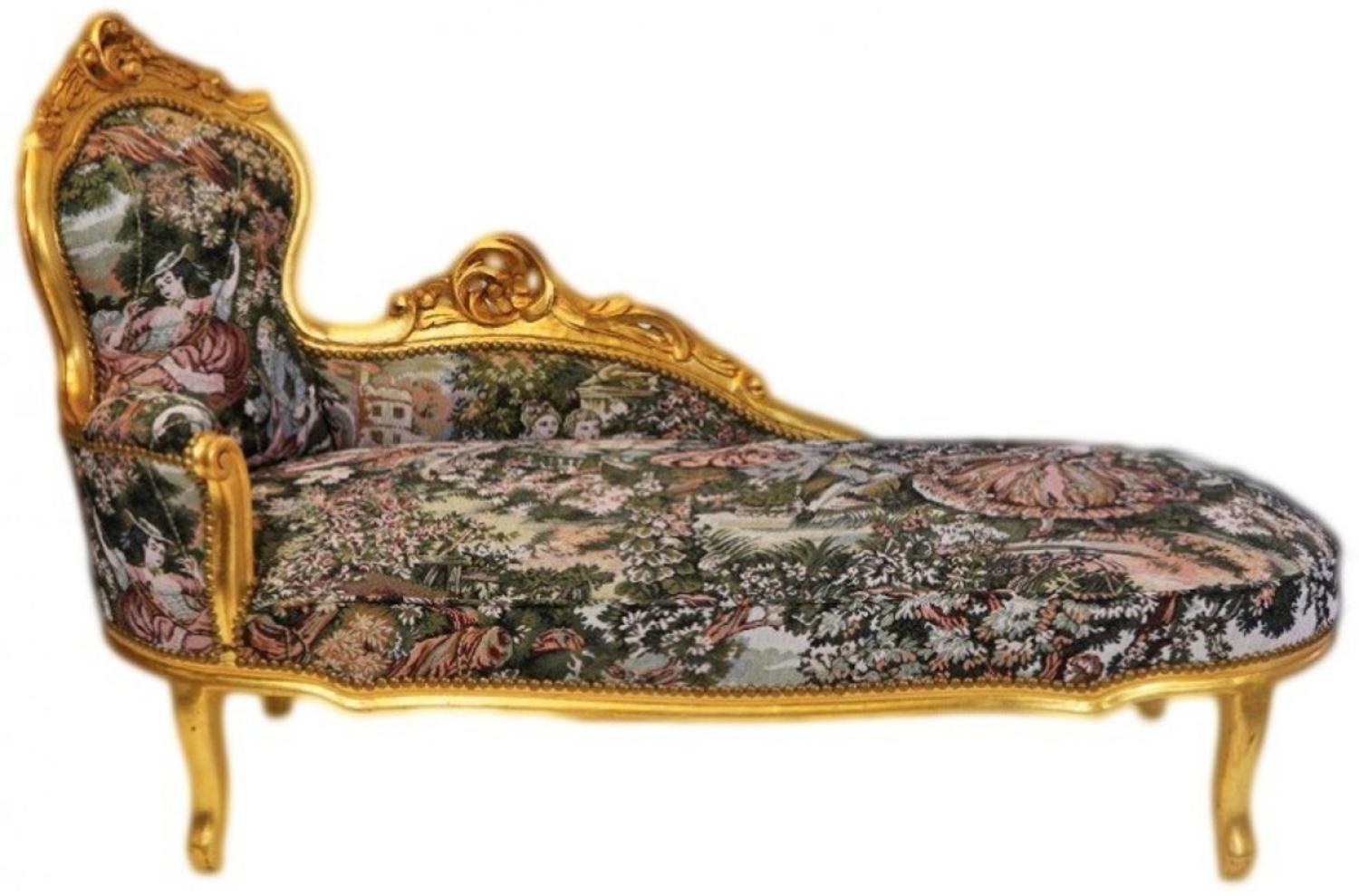 Casa Padrino Barock Chaiselongue Gobelin Muster / Gold - Möbel Lounge Liege Recamiere Bild 1