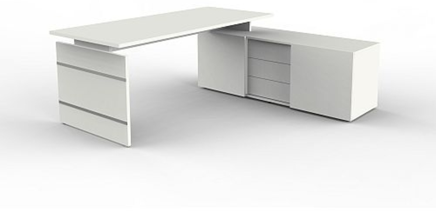 Form 4 Komplettarbeitsplatz, Eckkombination aus Schreibtisch und Sideboard, Weiß Bild 1