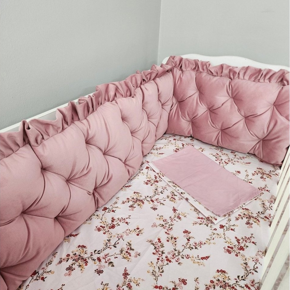 Baby Fancyroom Bettnestchen Samt Bettumrandung Nestchen Volant Kantenschutz Babybett Gitterbett, (weicher Samtstoff, hochwertig, Bettwäsche oder Bettumrandung), Mit Liebe handgefertigt, Premium Samt, Babynestchen, Babynest Bild 1