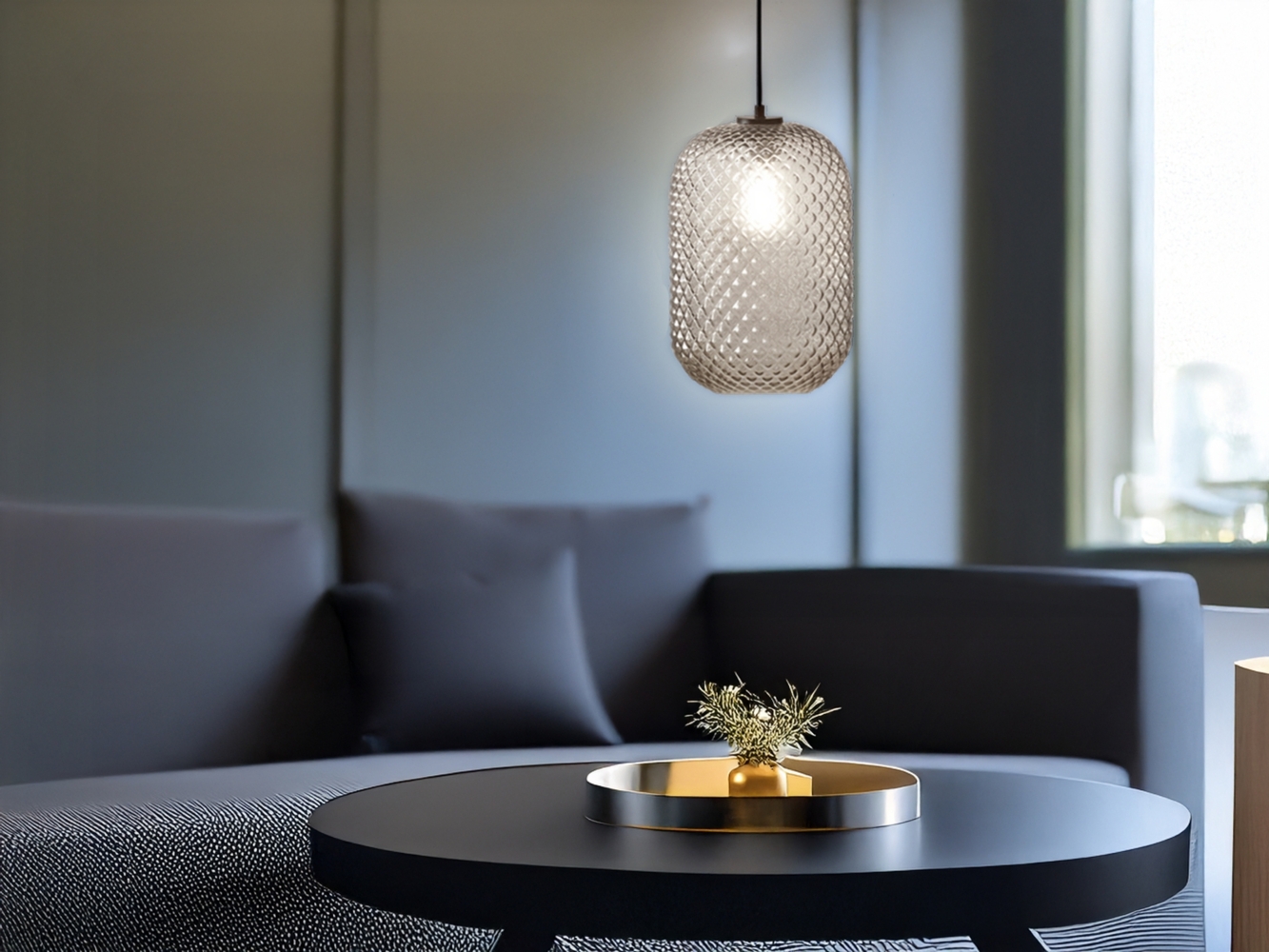 LED Pendelleuchte einflammig Kristall Glasschirm Rauchglas Ø15cm Bild 1