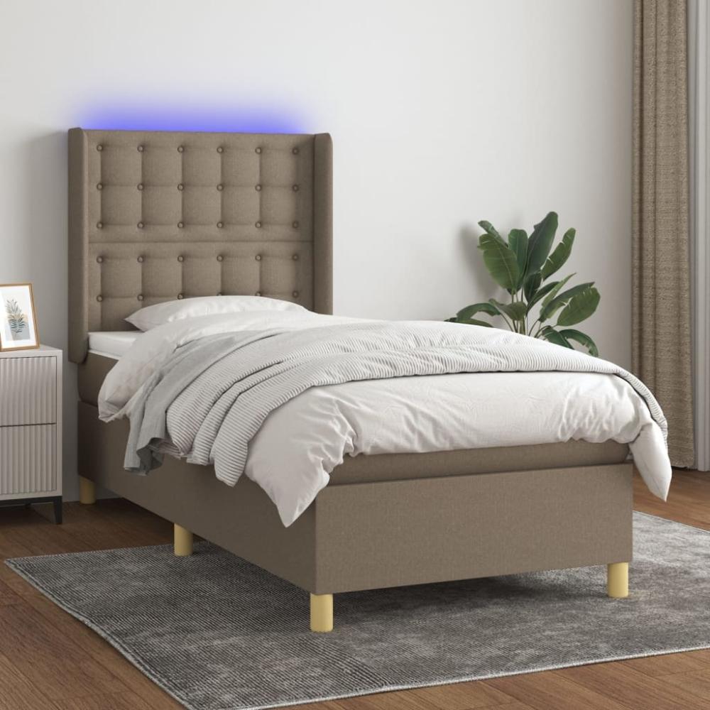 vidaXL Boxspringbett mit Matratze & LED Stoff Taupe 80 x 200 cm, Härtegrad: H2 [3139153] Bild 1