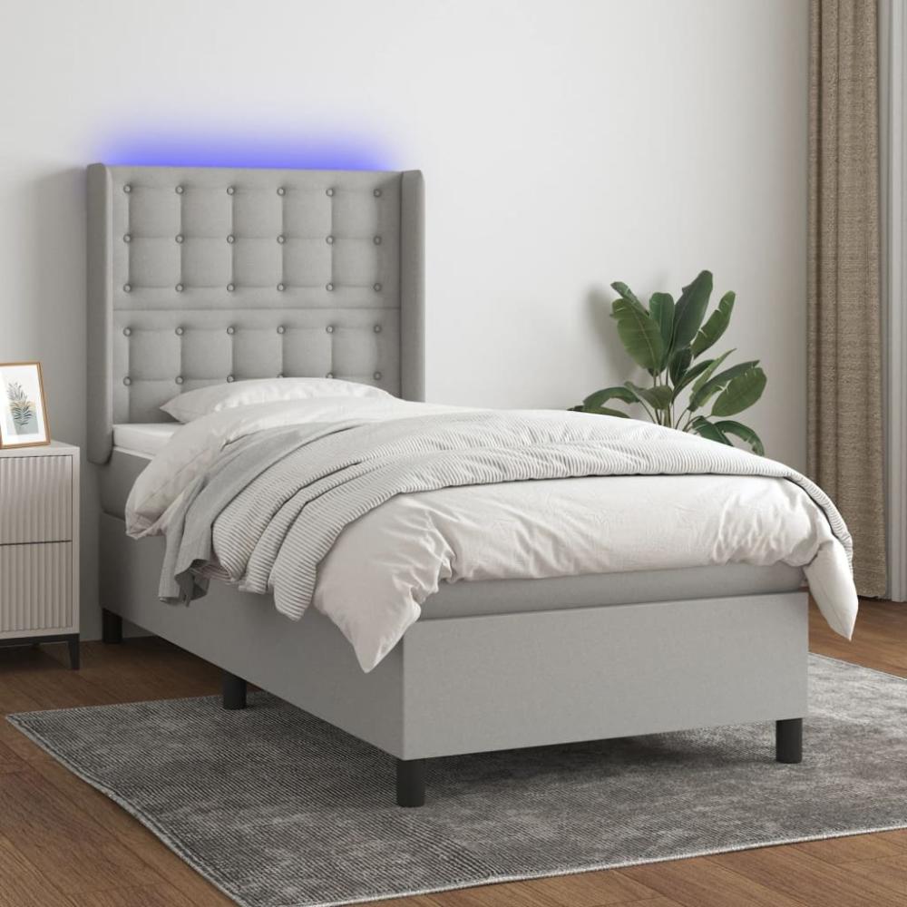 vidaXL Boxspringbett mit Matratze & LED Stoff Hellgrau 90 x 200 cm, Härtegrad: H2 [3138605] Bild 1