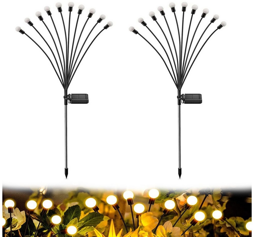 MUPOO LED Gartenleuchte LED-Lichterkette Leuchten Solarbetriebene Glühwürmchen IP65, 2 Stück, 10 LED-Leuchten, Solar Glühwürmchen Warmweißes/RGB,Garten Deko Glühwürmchen,6/8/10Köpfe Bild 1