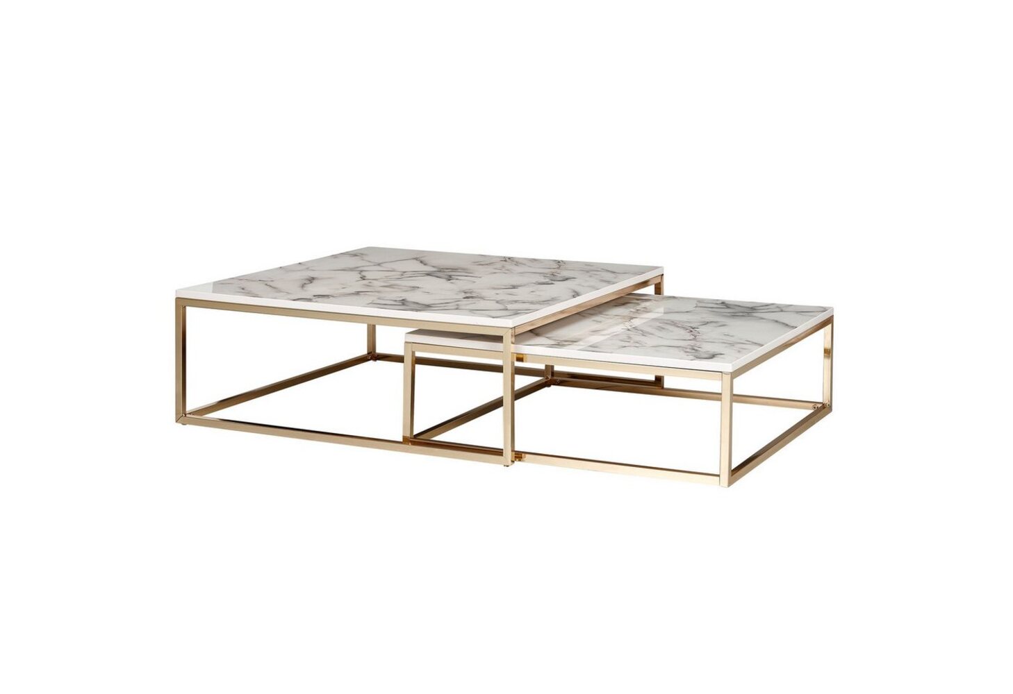 Design Couchtisch Set – 2er Weiß Marmor-Optik 75/65 cm Bild 1