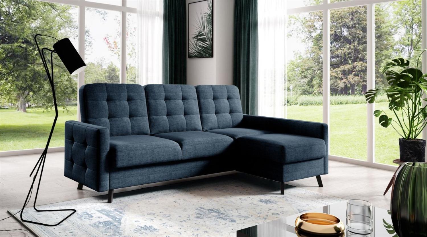 Ecksofa Sofa GARNET Stoff Luis Dunkelblau mit Schlaffunktion Ottomane Rechts Bild 1