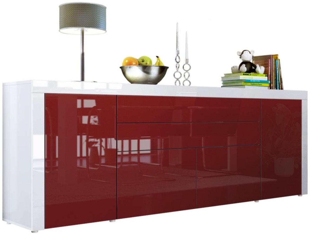 Vladon Sideboard La Paz V2, Kommode mit 2 Türen, 2 Schubkästen und 2 Klappen, Weiß Hochglanz/Bordeaux Hochglanz/Weiß Hochglanz (200 x 72 x 35 cm) Bild 1