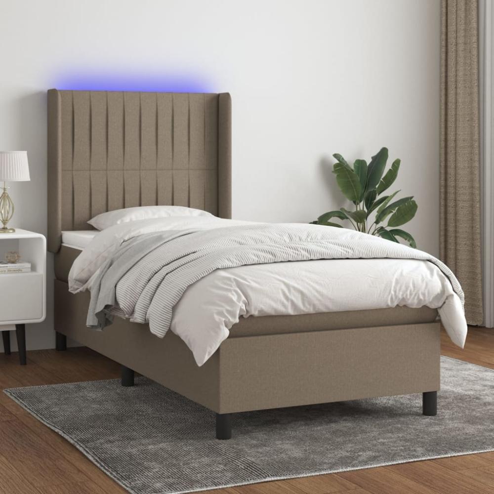 vidaXL Boxspringbett mit Matratze & LED Taupe 100x200 cm Stoff 3138457 Bild 1