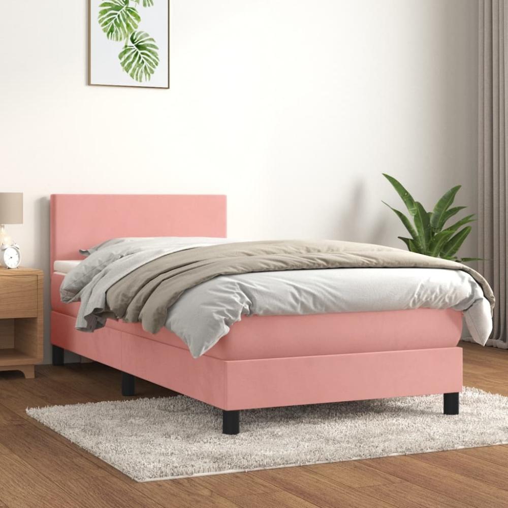 vidaXL Boxspringbett mit Matratze Rosa 100x200 cm Samt 3141172 Bild 1