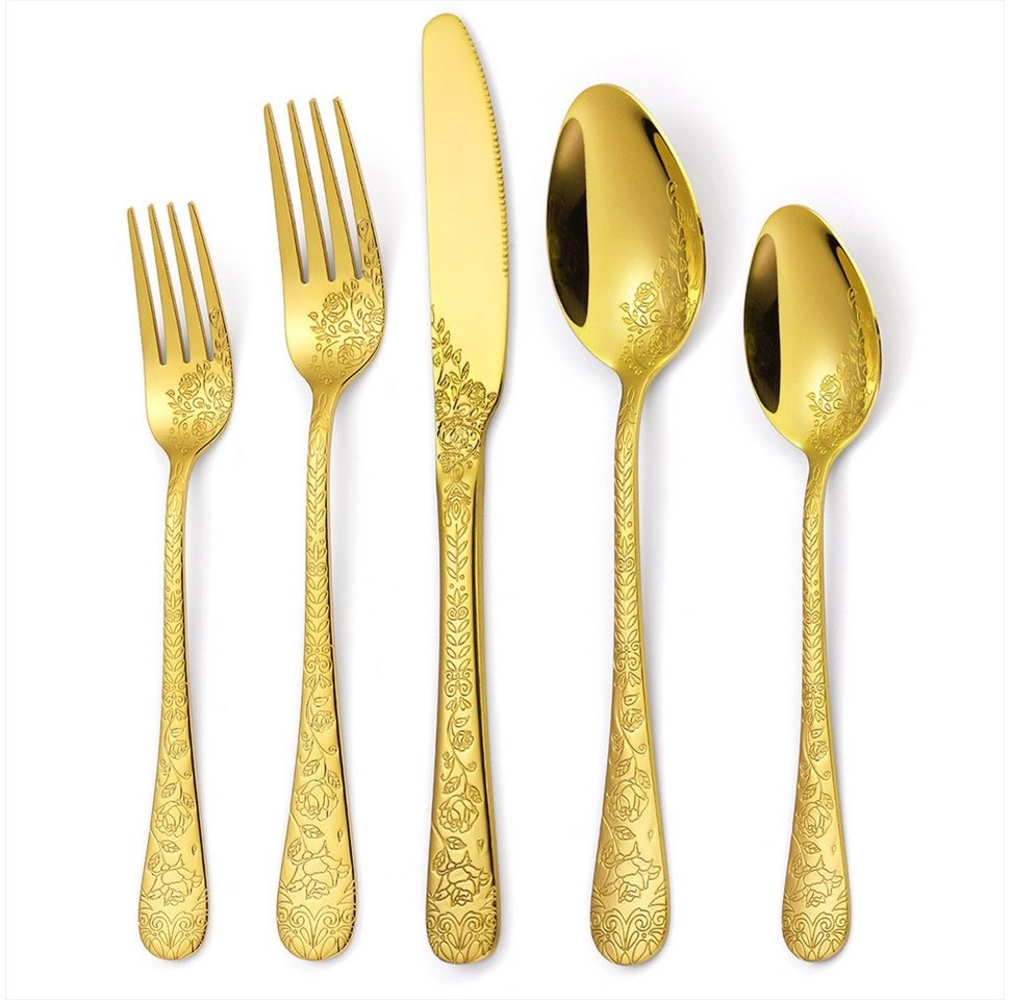 Home safety Besteck-Set 40teilig Edelstahl Besteck Set Gold Essbesteck Set Spülmaschinenfest (40-tlg), 8 Personen, Edelstahl Bild 1