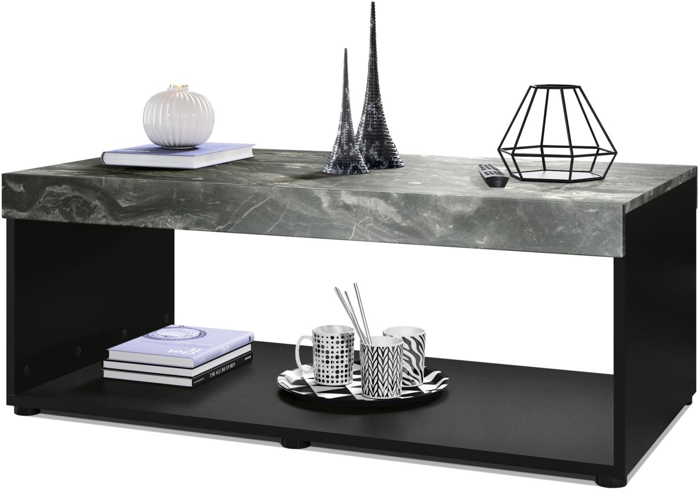 Vladon Couchtisch Pure, Wohnzimmertisch in Kastenform, Schwarz matt/ Marmor Graphit (104 x 40,5 x 58 cm) Bild 1