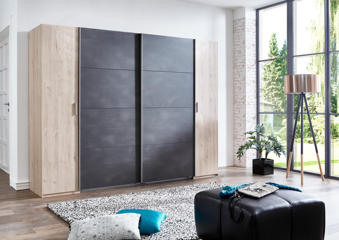 Dreh-/Schwebetürenschrank >LOTTO< (BxH: 272x210 cm) HICKORY OAK RAW STEEL Bild 1