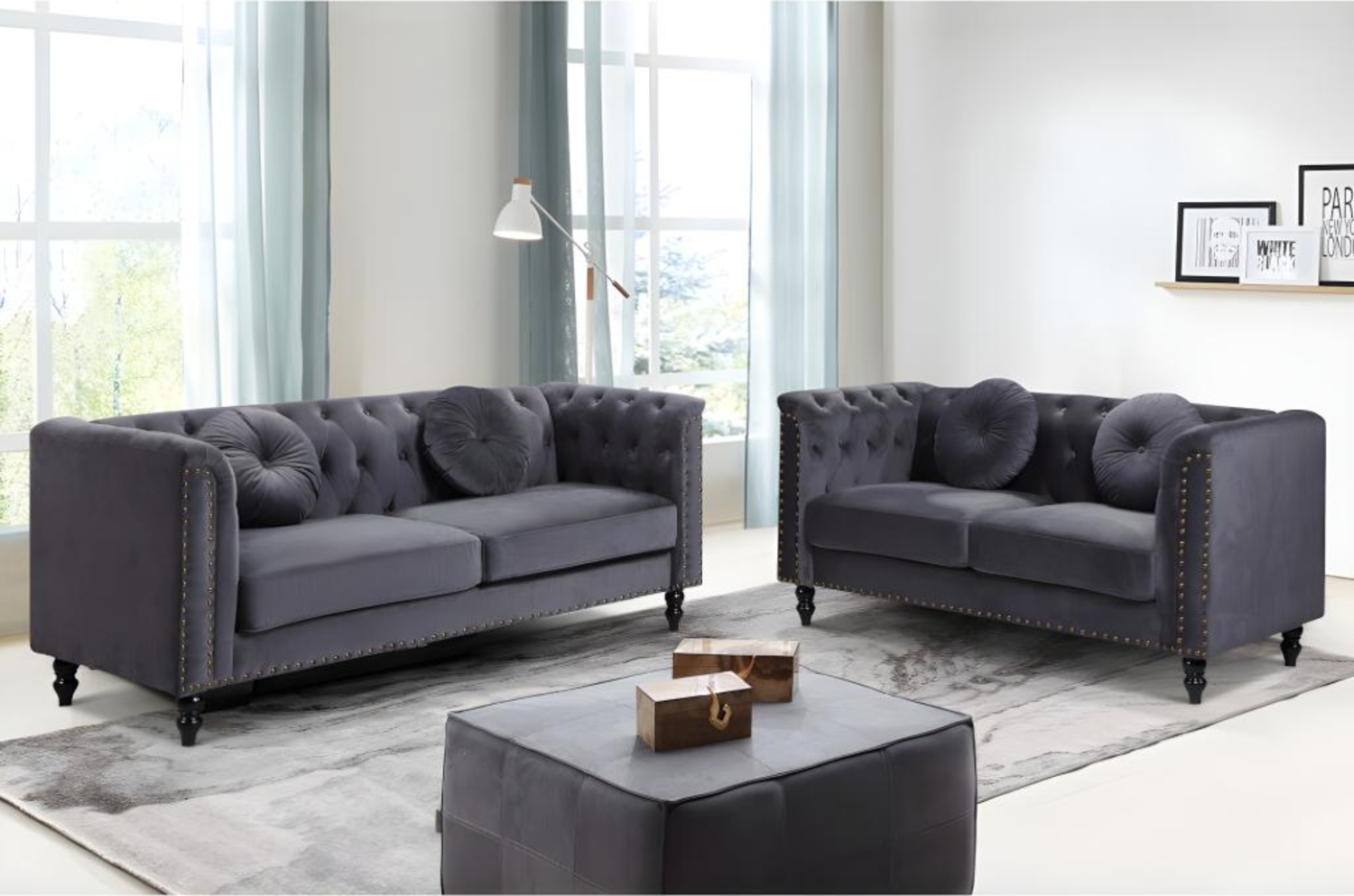 Vente-unique - Couchgarnitur 3+2 - Samt - Anthrazit - TURNER Bild 1