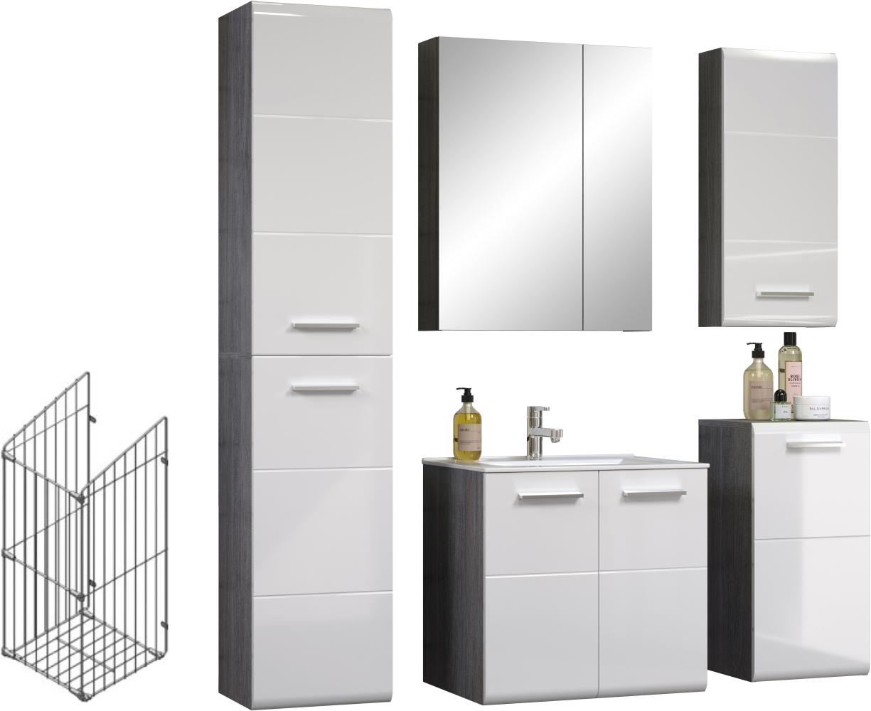 Badmöbel Set Riva weiß Hochglanz und Rauchsilber grau 160 cm Bild 1
