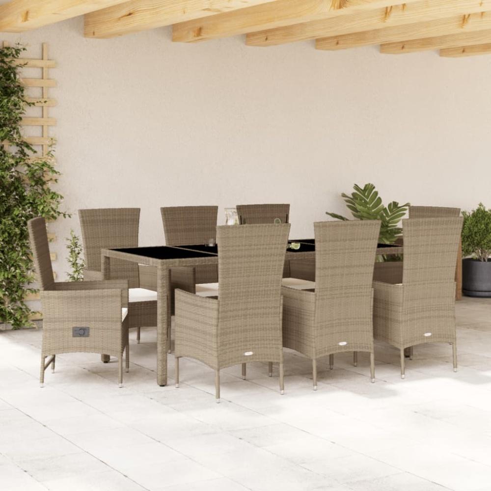 vidaXL 9-tlg. Garten-Essgruppe mit Kissen Beige Poly Rattan 3277581 Bild 1