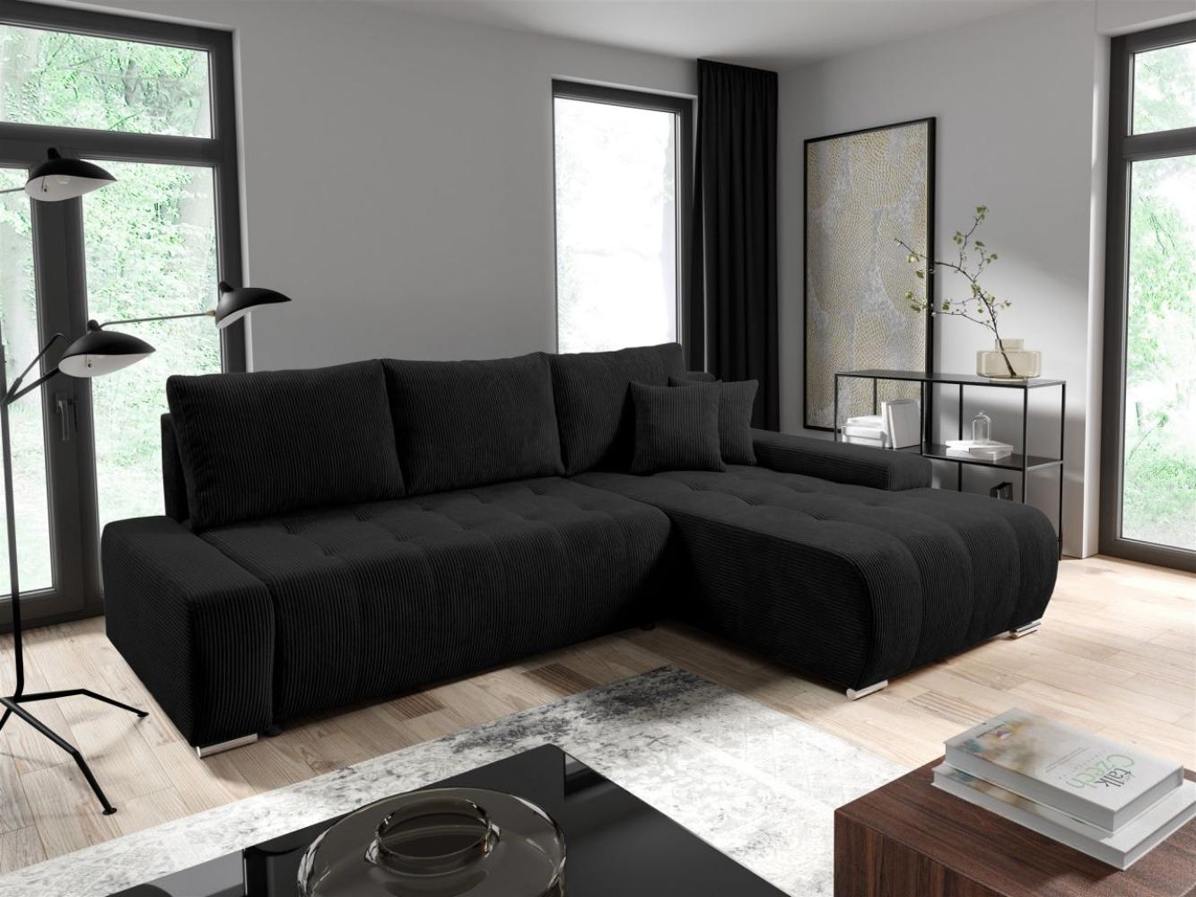 Ecksofa Sofa mit Schlaffunktion VOGAR Stoff Poso Schwarz Ottomane Rechts Bild 1