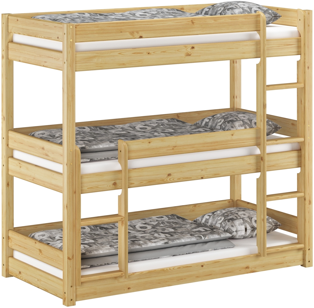 Dreier-Stockbett für drei erwachsene Personen 80x200 Kiefer massiv natur Zubehör wählbar V-60.03-08ohne Zubehör Bild 1