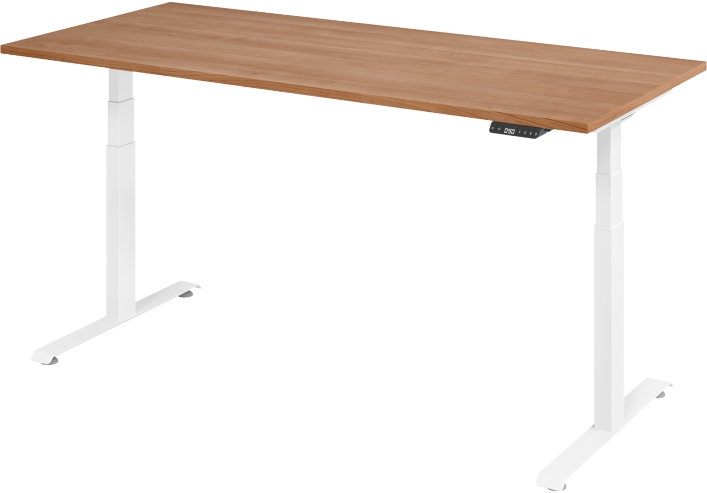 bümö höhenverstellbarer Schreibtisch 180x80 cm in Nussbaum, Gestell weiß - Höhenverstellbar Elektrisch Stehpult mit 3-fach Speicher, Computertisch, Ergonomischer Steh-Sitz Tisch, Bürotisch, LXK65-19-N-W Bild 1