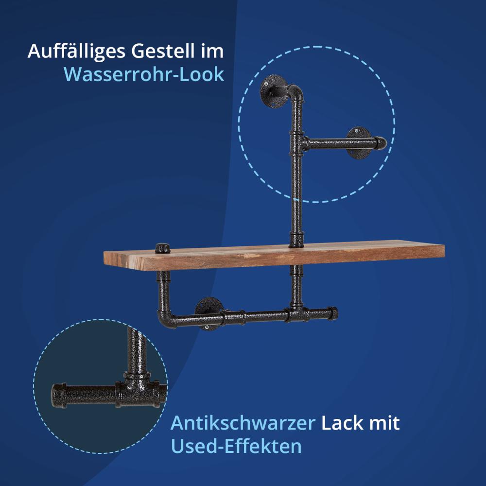 KHG Stand-Regal, Wand-Regal, Bücherregal, 1-4 Ablagen/Böden in verwitterter Eichenoptik mit viel Platz, max. Belastbarkeit bis 30 kg, Industrie-Vintage-Retro-Design, aus Metall/Holzwerkstoff Bild 1