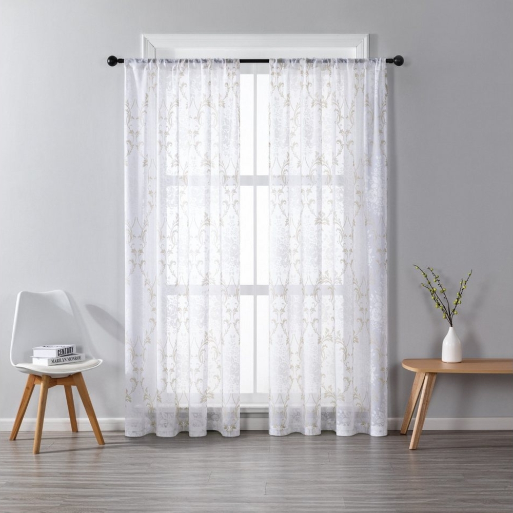 BYSURE Gardine NF12WH00129, Stangendurchzug (2 St), transparent, Voile, Durchsichtig Gardine Bild 1