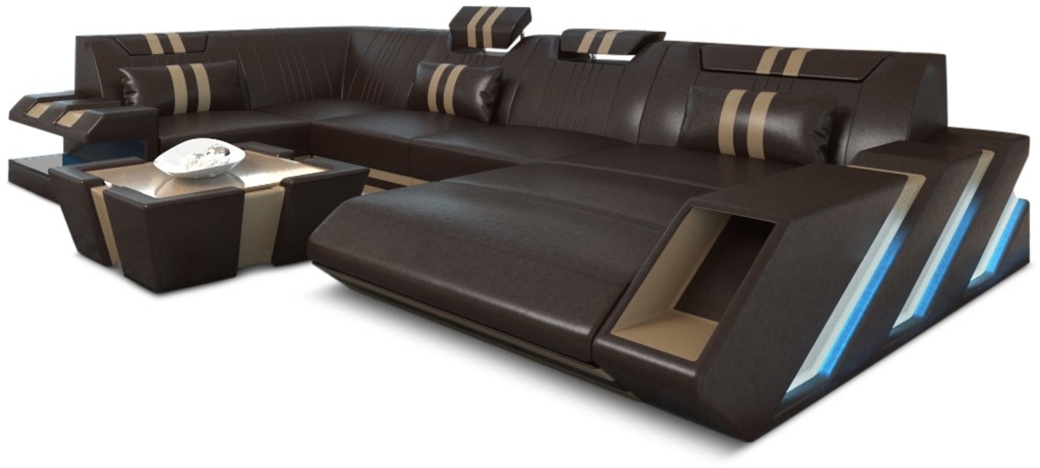 Sofa Dreams 'Apollonia' Ledersofa U Form, 77 x 196 x 356 cm, Dunkelbraun / Sandbeige, Echtleder, Rechts Bild 1