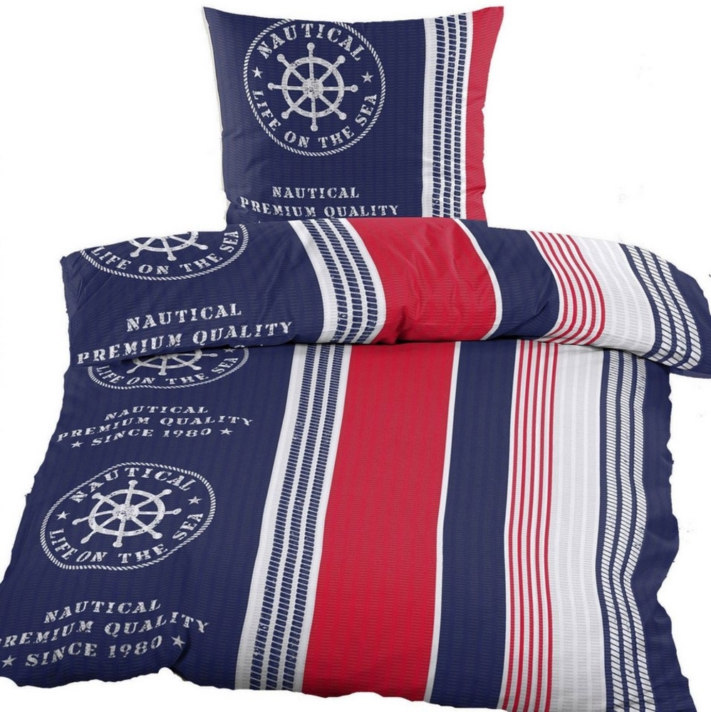 KH-Haushaltshandel Bettwäsche 2-tlg. Seersucker Bettwäsche 135x200 +80x80cm, bügelfrei, Seersucker, 2 teilig, rot grau weiß, Microfaser, bügelfrei Bild 1