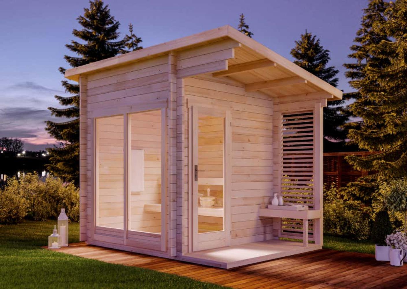 FinnTherm 'Lizzy S' Gartensauna mit 2 Sitzbänken, Holz natur, 265,5 x 228 x 330 cm Bild 1