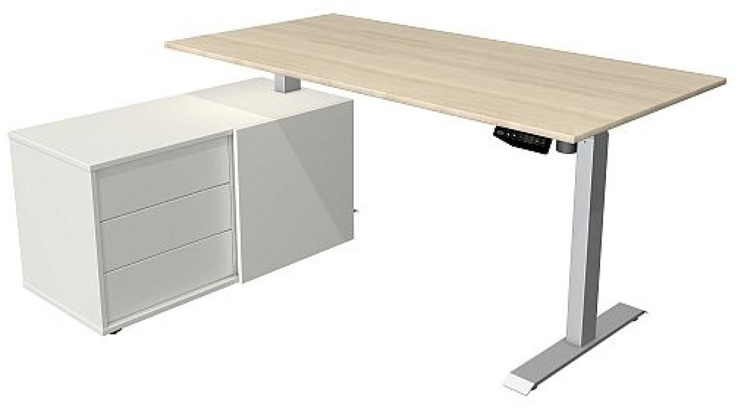 Kerkmann Schreibtisch Sitz- /Stehtisch Move 1 silber mit Sideboard ahorn Bild 1