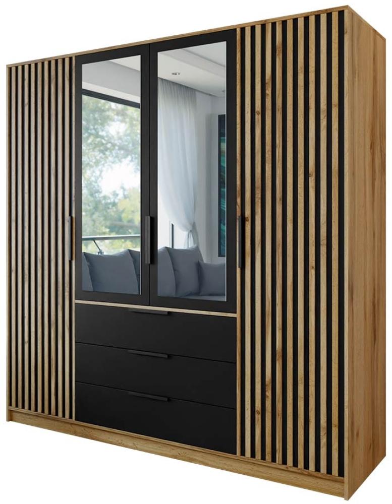 Kleiderschrank Bado Lux D4 (Farbe: Eiche Wotan / Schwarz + Eiche Wotan) Bild 1