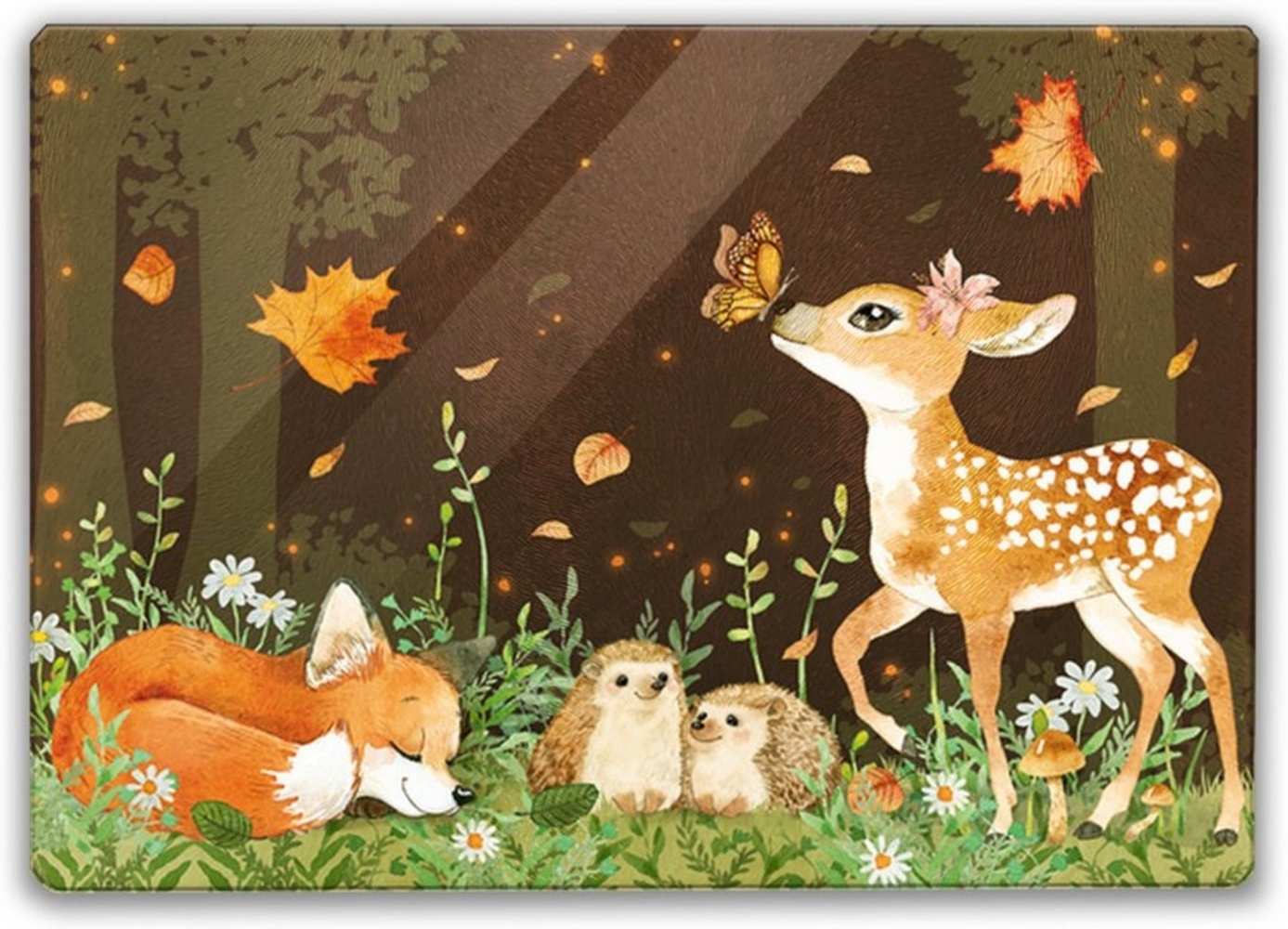 speecheese Schneidebrett Tiere des Waldes Schneidebrett aus Glas im Aquarell-Stil Bild 1