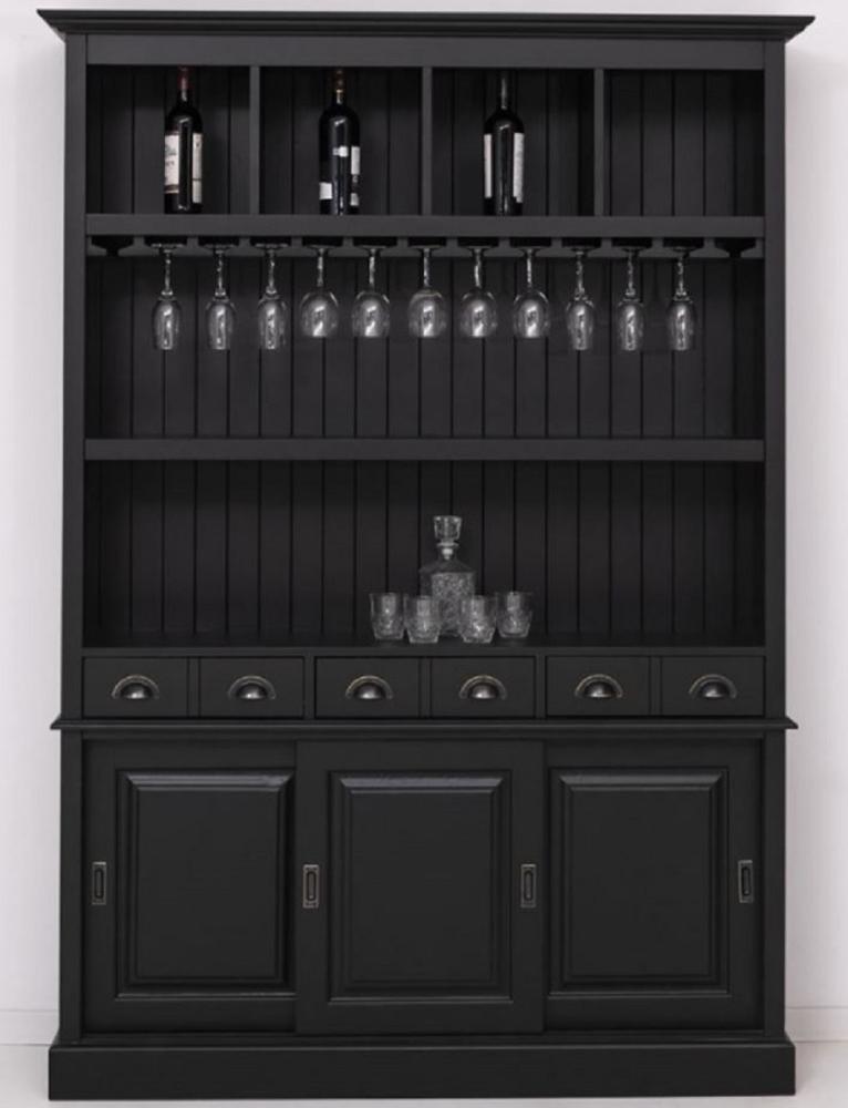 Casa Padrino Landhausstil Massivholz Barschrank Schwarz 151 x 36 x H. 210 cm - Massivholz Weinschrank im Landhausstil - Massivholz Bar Möbel - Landhausstil Bar Möbel Bild 1