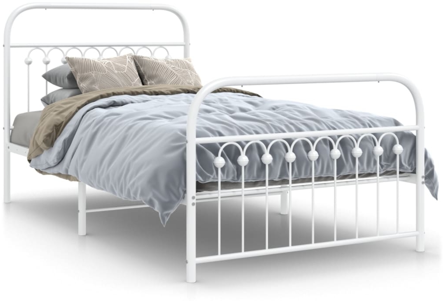 vidaXL Bettgestell mit Kopf- und Fußteil Metall Weiß 100x200 cm 376662 Bild 1