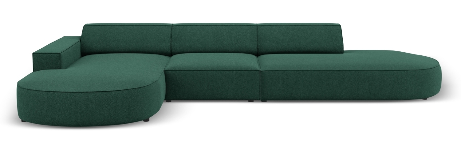 Micadoni 4-Sitzer Samtstoff Sofa Jodie offen runde Recamiere Links Strukturierter Stoff Grün Kunststoff schwarz Bild 1