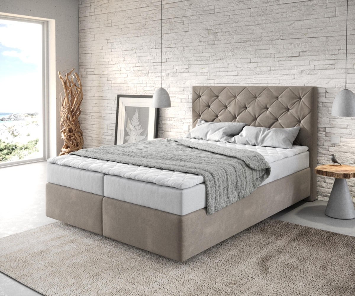 Boxspringbett Dream-Great Mikrofaser Beige 140x200 cm mit Matratze und Topper Bild 1