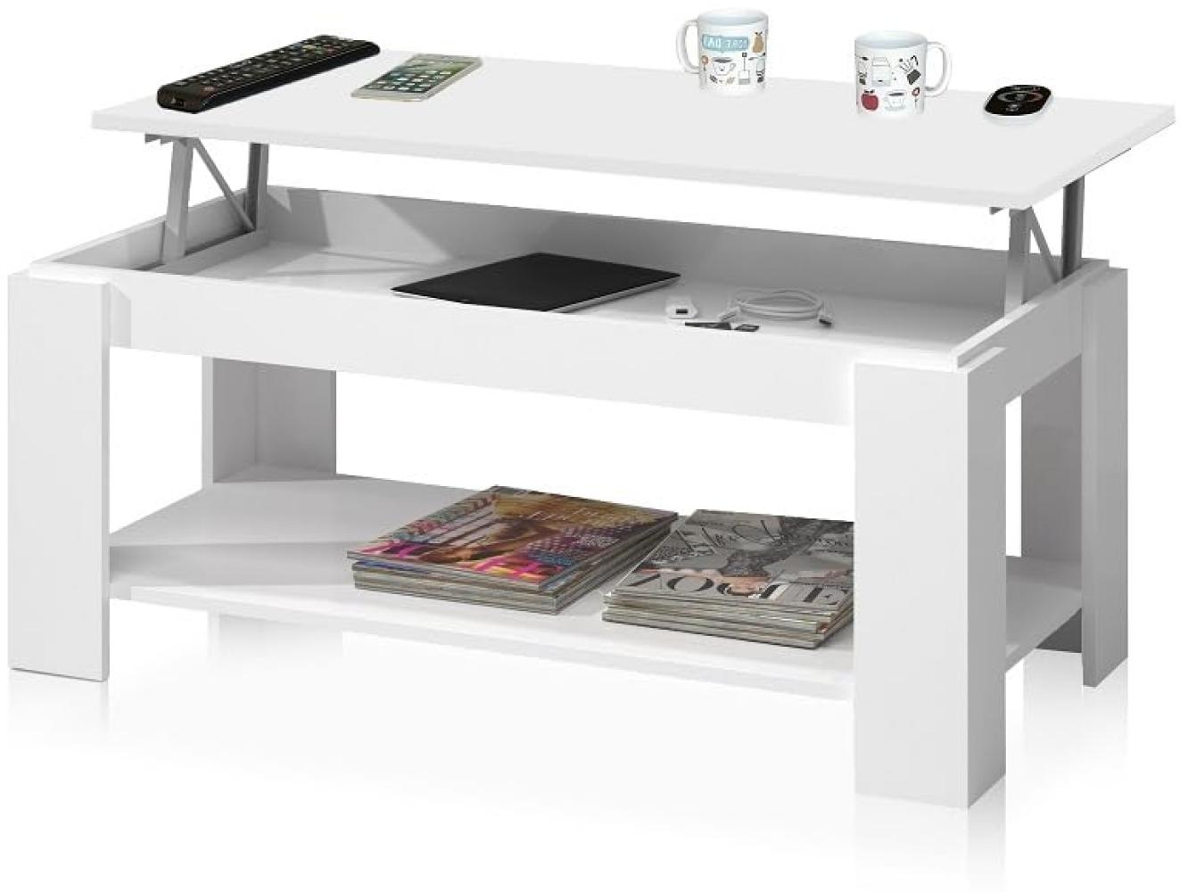 Habitdesign Couchtisch mit Zeitschriftenständer, Hubtisch, Esszimmermöbeltisch, Artik White Finish, Maße: 102 cm (Länge) x 43/54 cm (Höhe) x 50 cm (Tiefe) Bild 1