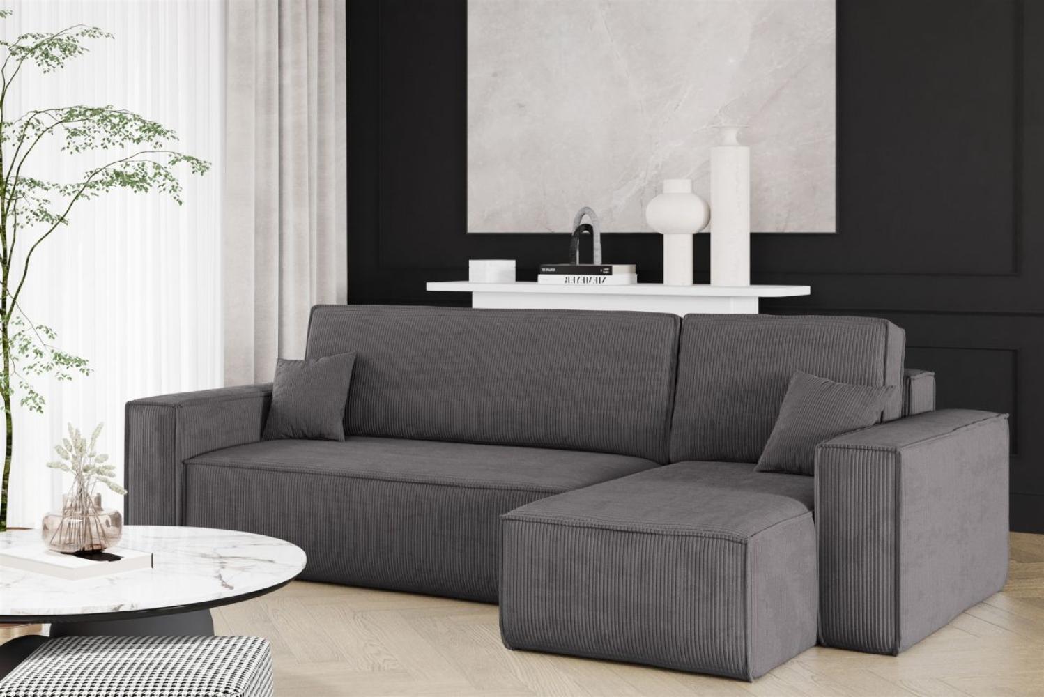 Ecksofa Schlafsofa Sofa MARIS Stoff Poso Anthrazit Ottomane Rechts Bild 1