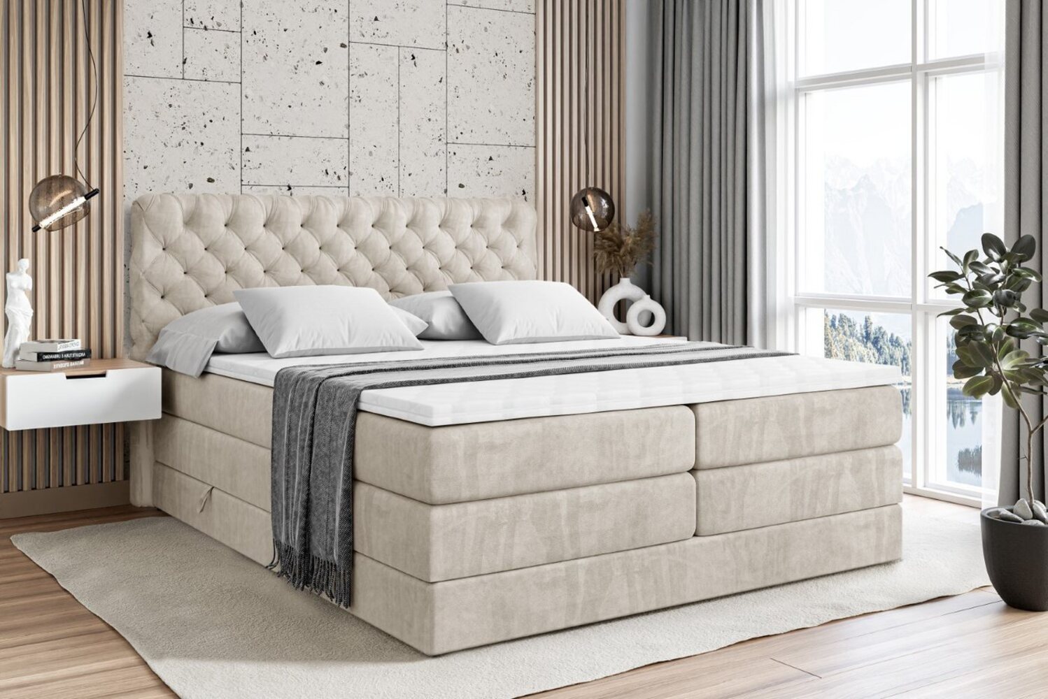 ALTDECOR Boxspringbett BOXI8 KING (Multipocket-Matratze H4 und H3 Matratze Bonellfederung Topper Kopfteil) Bild 1