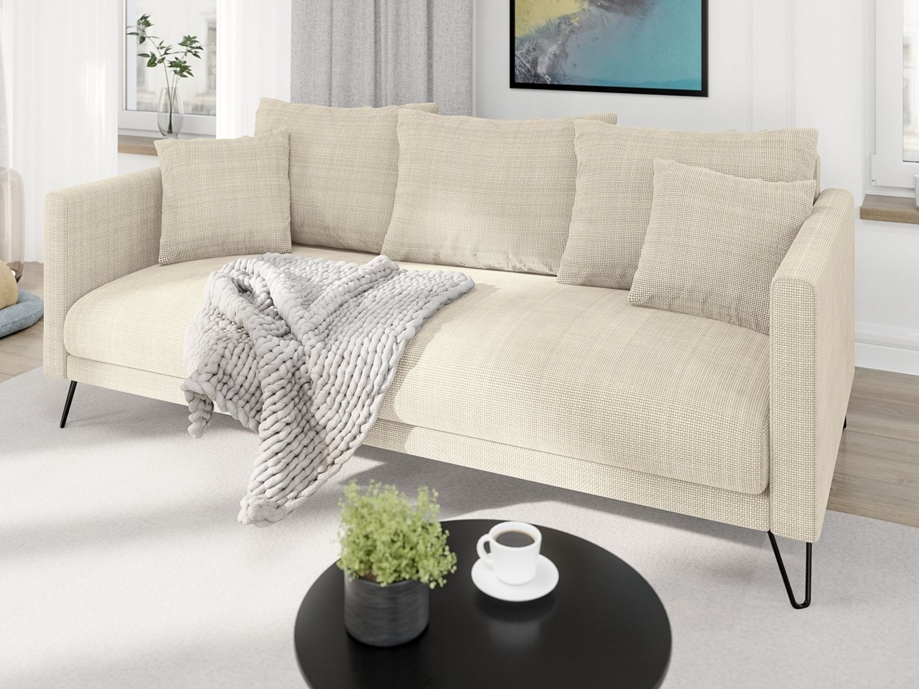 S-Style Möbel 3-Sitzer Sofa Harmony aus Chenille-Stoff mit Hohen Schwarzen Metallfüßen, mit Wellenfederung Bild 1