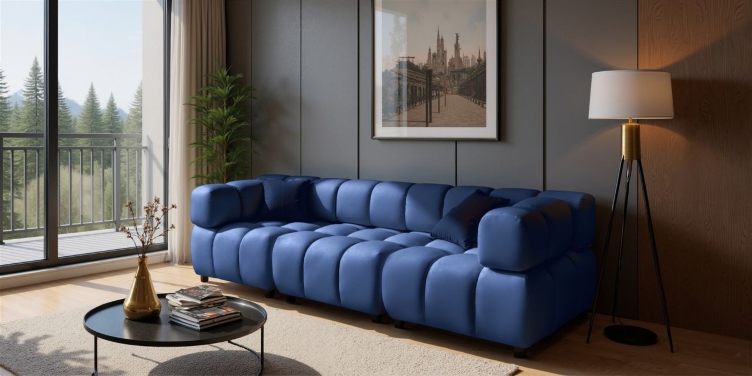 Sofa Designersofa FLOW 3-Sitzer in Stoff Bluvel Blau Bild 1