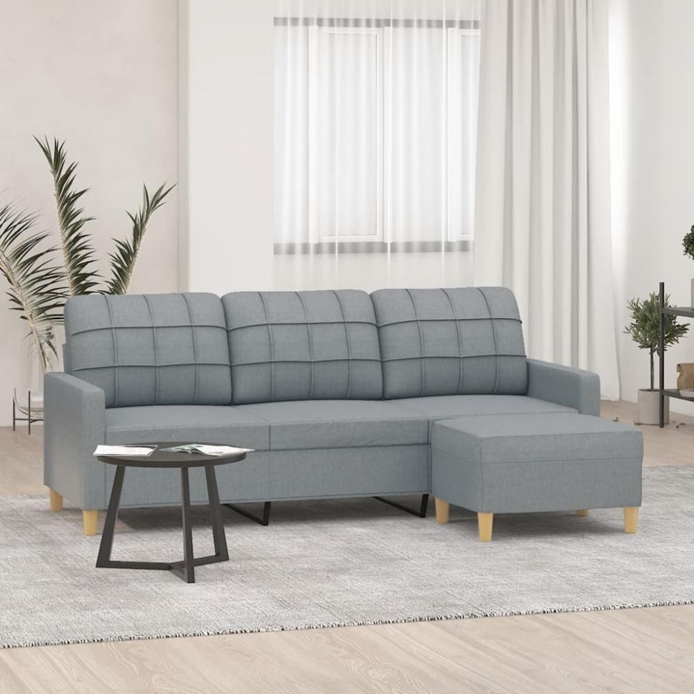 vidaXL 3-Sitzer-Sofa mit Hocker Hellgrau 180 cm Stoff 3201001 Bild 1