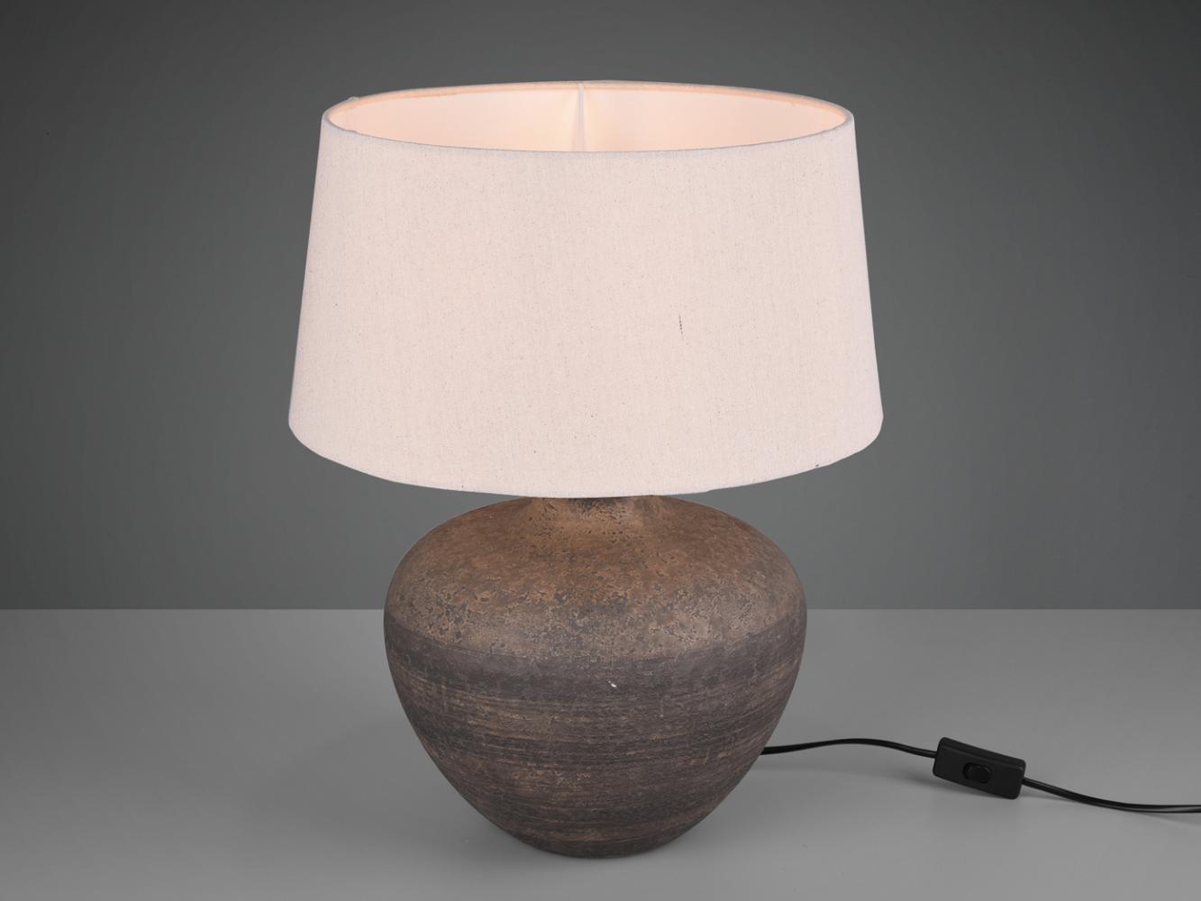 Große LED Keramik Tischleuchte braun mit Stoffschirm in beige, Ø 38cm Höhe 46cm Bild 1