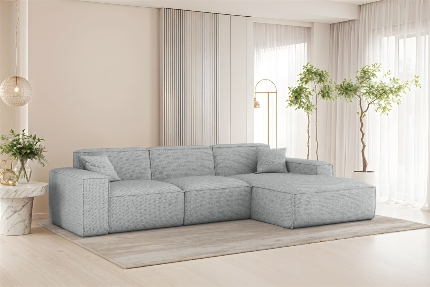 Ecksofa Designersofa CELES PREMIUM in Stoff Artico Hellgrau Ottomane Rechts Bild 1