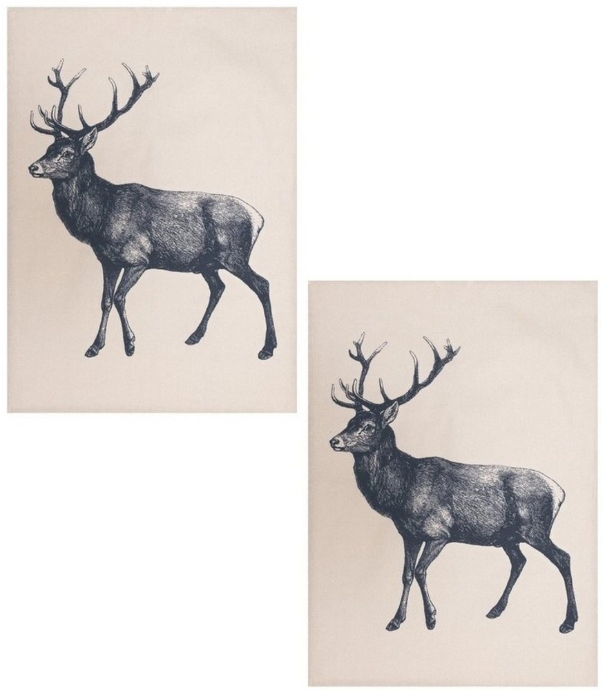 Magma Heimtex Geschirrtuch Geschirrtuch Hirsch Digitaldruck 50x70cm Landhausstil Vintage Retro, (Spar-Set, 2-tlg, 2 x Geschirrtücher), Aufhängeschleife in der Mitte, Baumwolle, Halbpanama, Saugfähig Bild 1