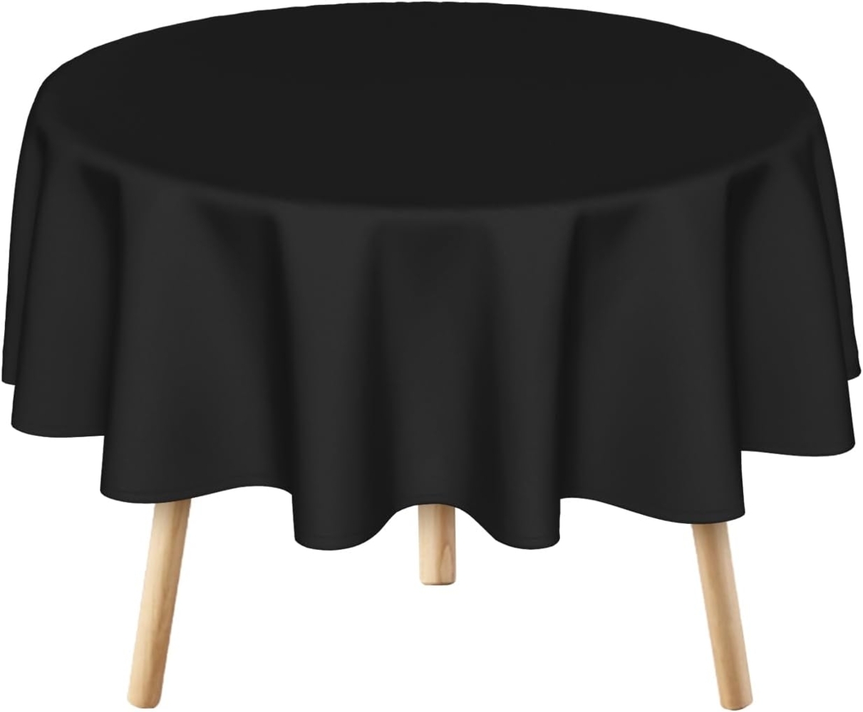 Tischdecke Rund 178 cm Schwarz, Fleckenresistent, Waschbar, Polyester, Party- & Esszimmer Dekoration Bild 1